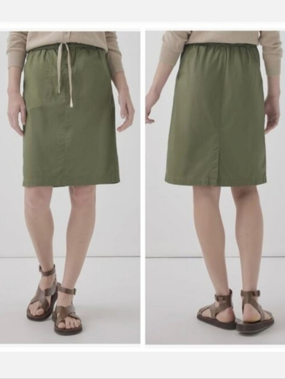 Pact Daily Twill Organic Cotton Pocket Slit Drawstring Waist Midi Skirt NWOT